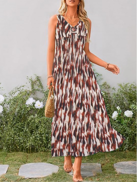 Abstract V -Neck Sleeveless Summer Dress